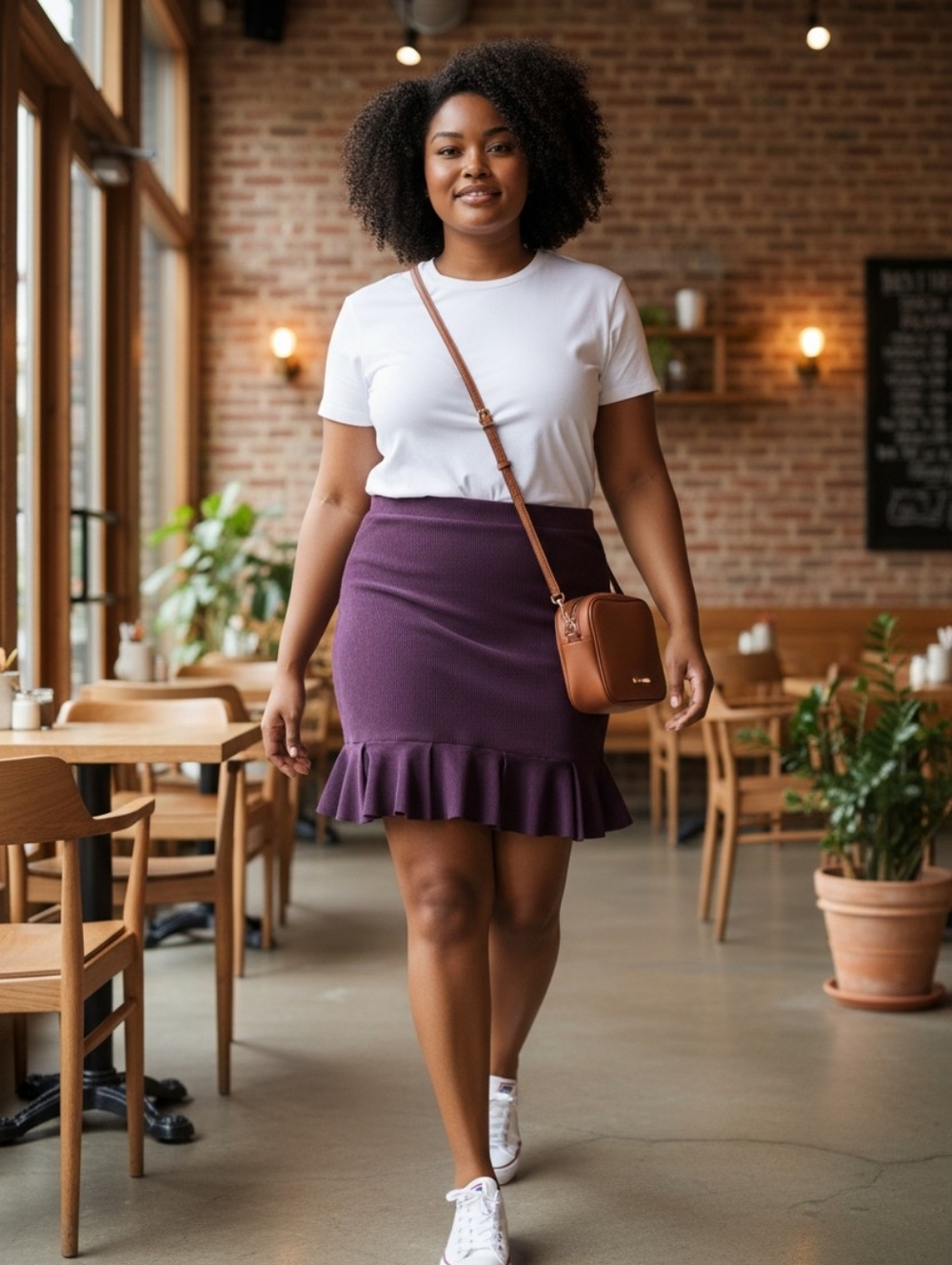 EXPRESS Skirt High Waisted Ruffle Hem Body-con Knit Stretch Purple XL
